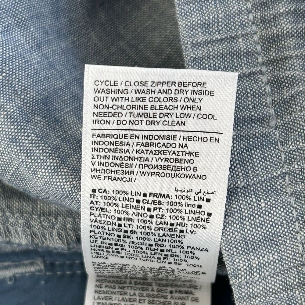 Athleta Retreat Blue Chambray Linen Jogger Pants Zip Pockets Size 10 Pull On - Picture 11 of 11